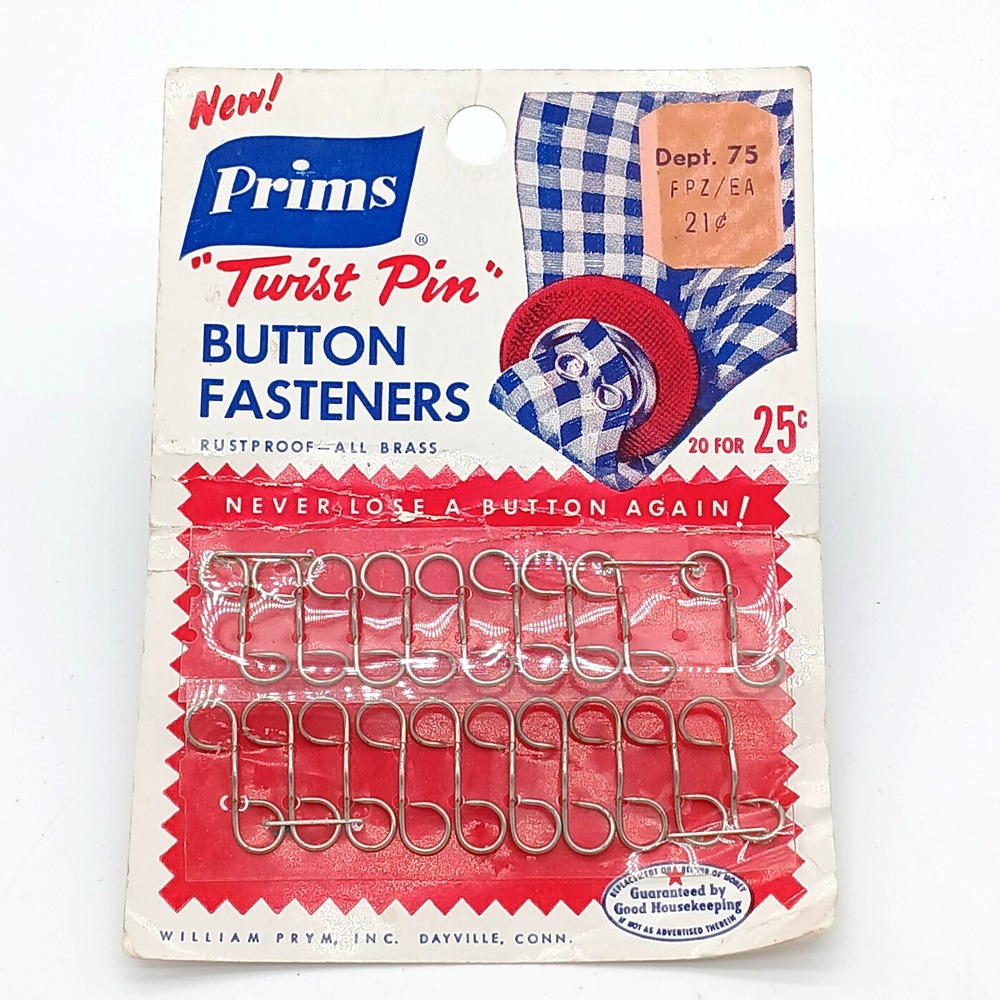 VTG Prims Twist Pin Button Fasteners #1430 3/4" rustproof brass